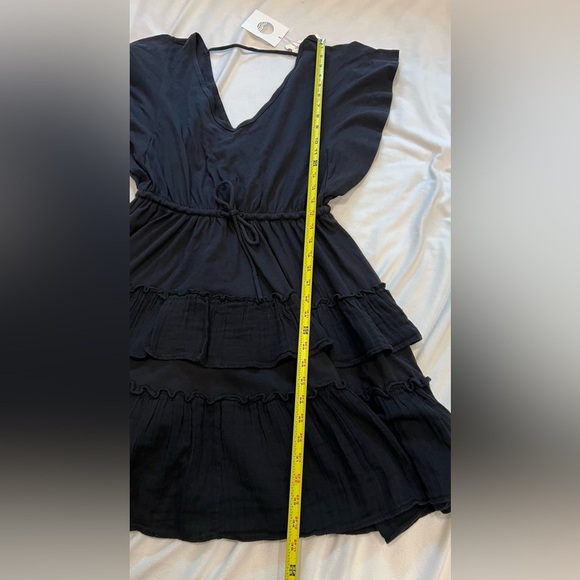 Anthropologie Daily Practice Black V-Neck Tiered Ruffle Dress Tie Waist Sz XS - Picture 15 of 15